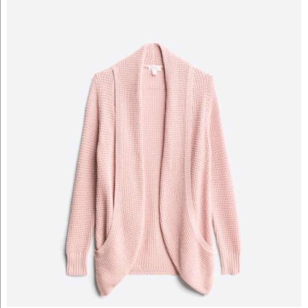 Ballet pink waffle knit cardigan sweater